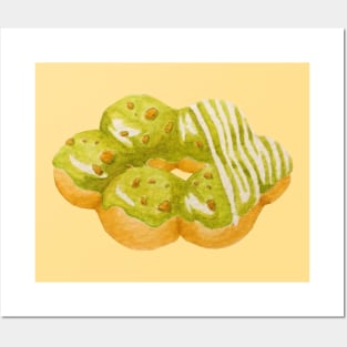 Matcha mochi donut watercolour food illustration Posters and Art